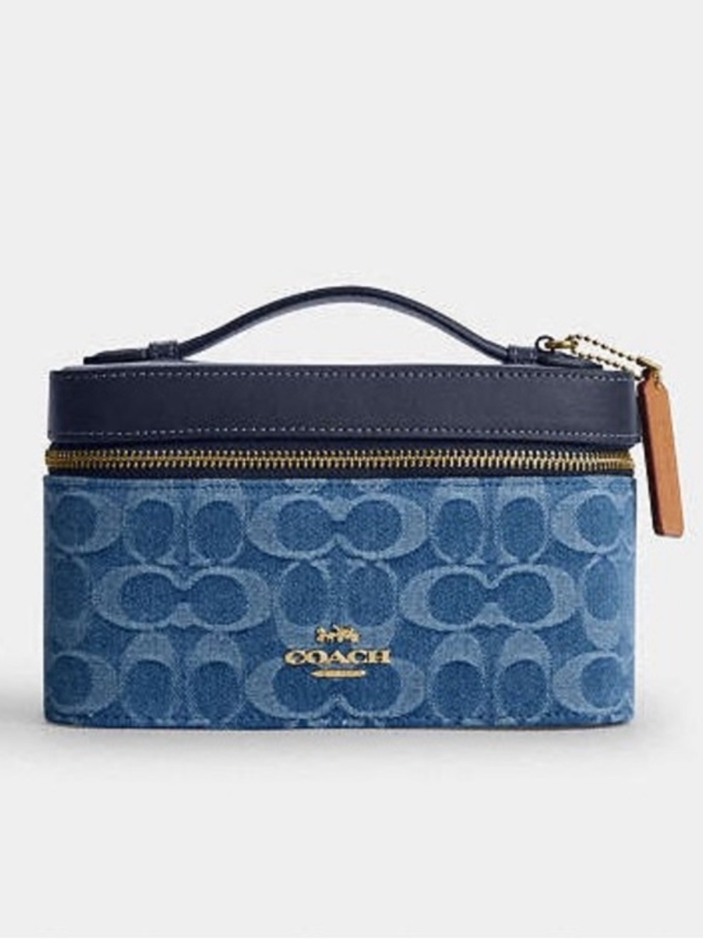 Coach Denim Signature Cosmetic Case in Navy and Light Blue